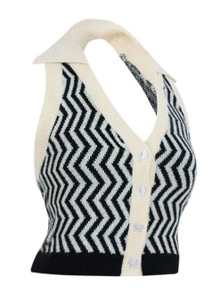 Clearance Retro Stage 1950s Knitting Stripes Halter Button Tops Black