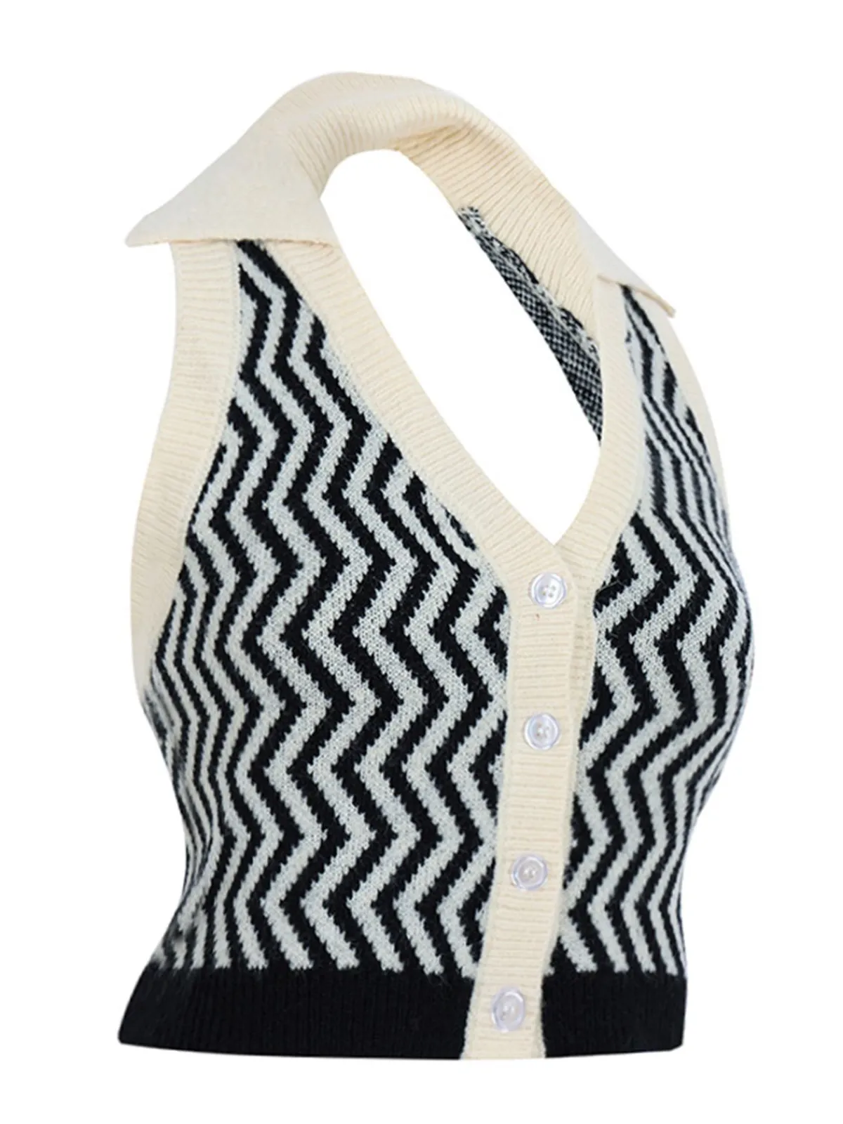 Clearance Retro Stage 1950s Knitting Stripes Halter Button Tops Black
