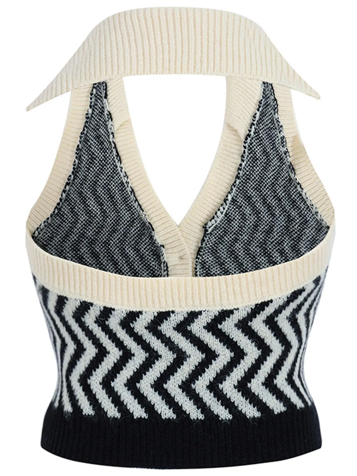 Clearance Retro Stage 1950s Knitting Stripes Halter Button Tops Black