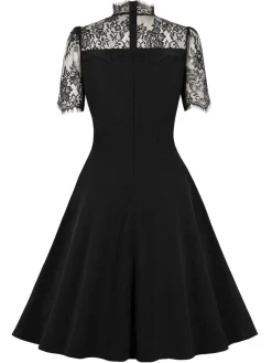 Outlet Retro Stage 1950s Lace A-Line Dress Black