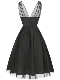Outlet Retro Stage 1950s Lace Floral Mesh Swing Dress Black