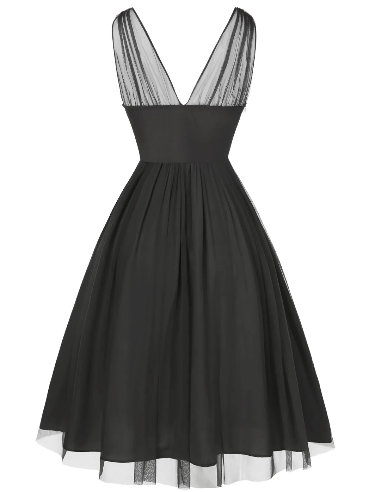 Outlet Retro Stage 1950s Lace Floral Mesh Swing Dress Black