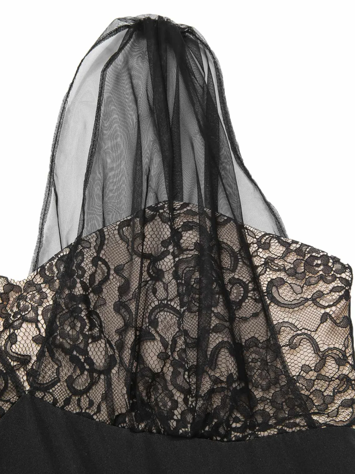 Outlet Retro Stage 1950s Lace Floral Mesh Swing Dress Black
