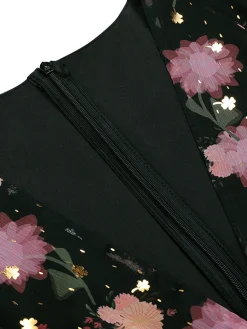 Hot Retro Stage 1950s Lace Flowers Swing Dress Black
