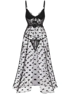 Fashion Retro Stage 1950s Lace Hearts Mesh Nightgown Black