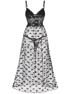 Fashion Retro Stage 1950s Lace Hearts Mesh Nightgown Black