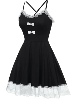 New Retro Stage 1950s Lace Hem Suspender Nightgown Black