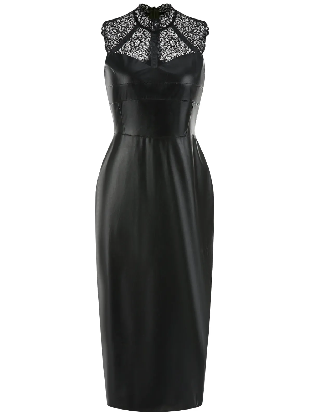 Sale Retro Stage 1960s Lace PU Leather Dress Black