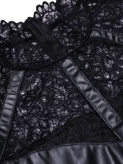 Sale Retro Stage 1960s Lace PU Leather Dress Black