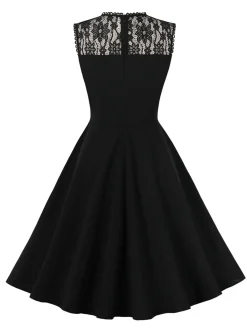 Online Retro Stage 1950s Lace Round Neck Dress Black
