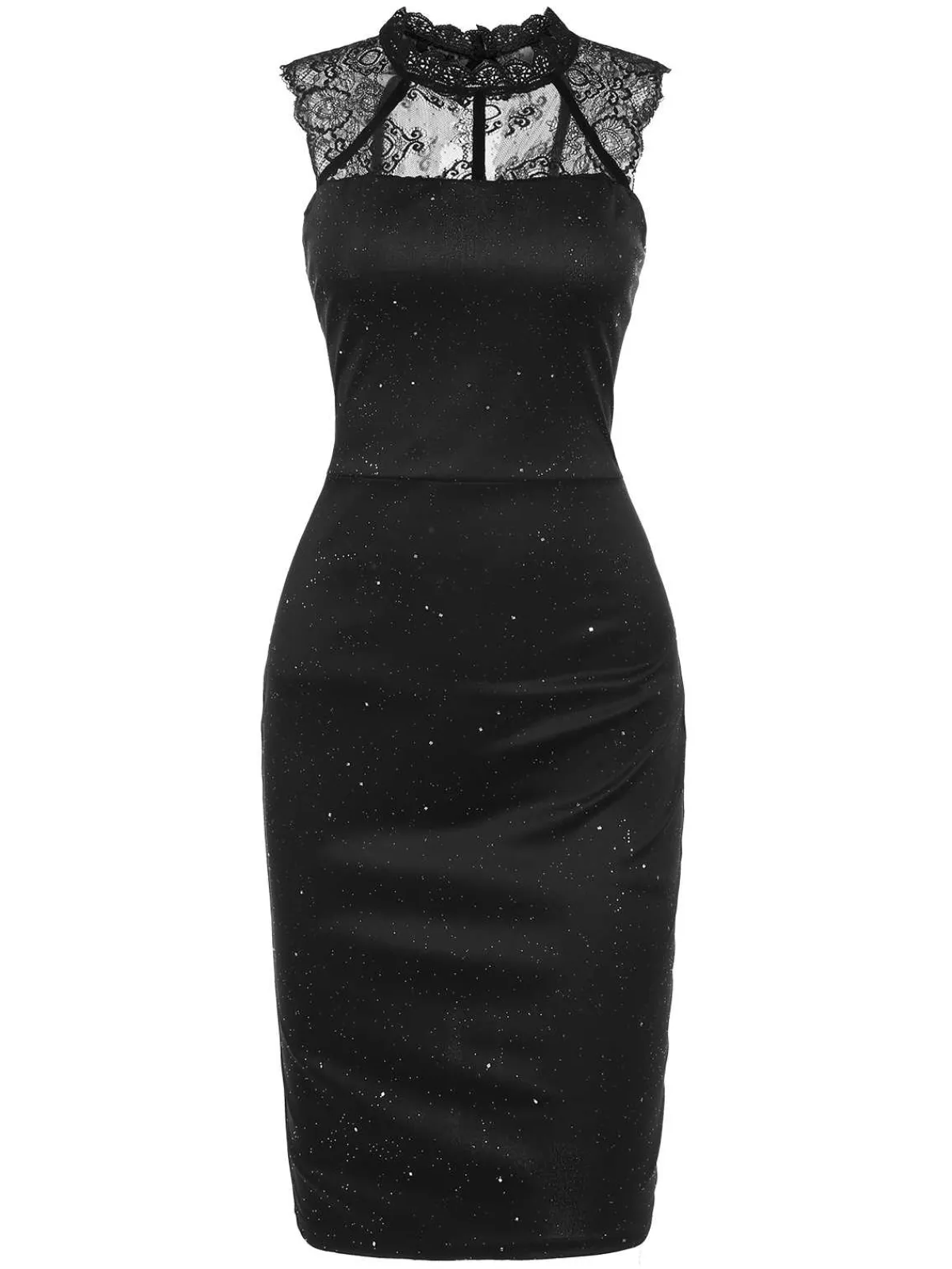 New Retro Stage 1960s Lace Sleeveless Bodycon Dress Black