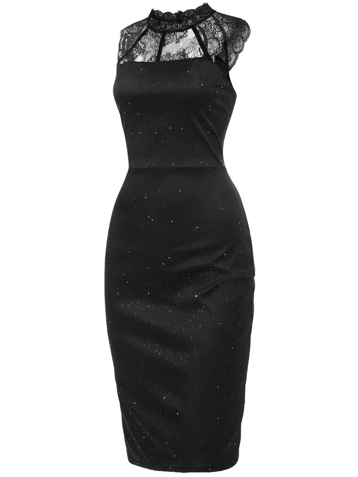 New Retro Stage 1960s Lace Sleeveless Bodycon Dress Black