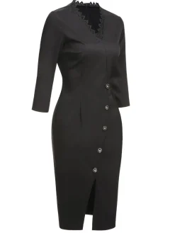 Sale Retro Stage 1960s Lace Trim Neckline Pencil Dress Black