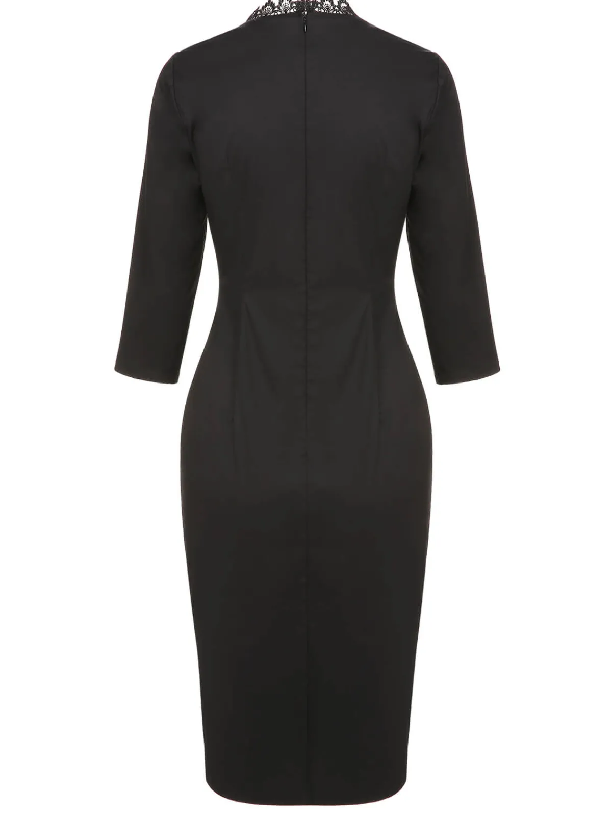 Sale Retro Stage 1960s Lace Trim Neckline Pencil Dress Black