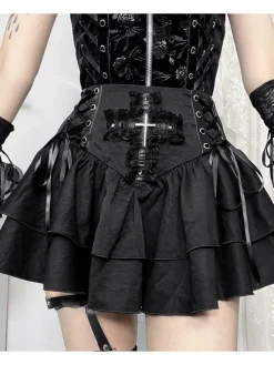 Outlet Retro Stage 1950s Lace-Up Cross Lace Skirt Black