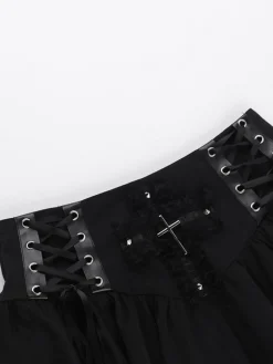 Outlet Retro Stage 1950s Lace-Up Cross Lace Skirt Black