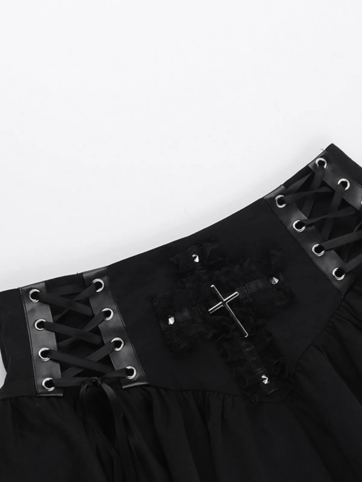 Outlet Retro Stage 1950s Lace-Up Cross Lace Skirt Black