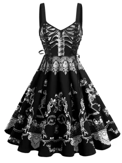 Best Retro Stage 1950s Lace-up Halloween Dress Black