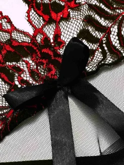 Fashion Retro Stage 1950s Lace-Up Halter Embroidered Sheer Nightdress Black