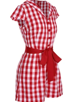 Clearance Retro Stage Black 1940s Lapel Plaids Belted Romper