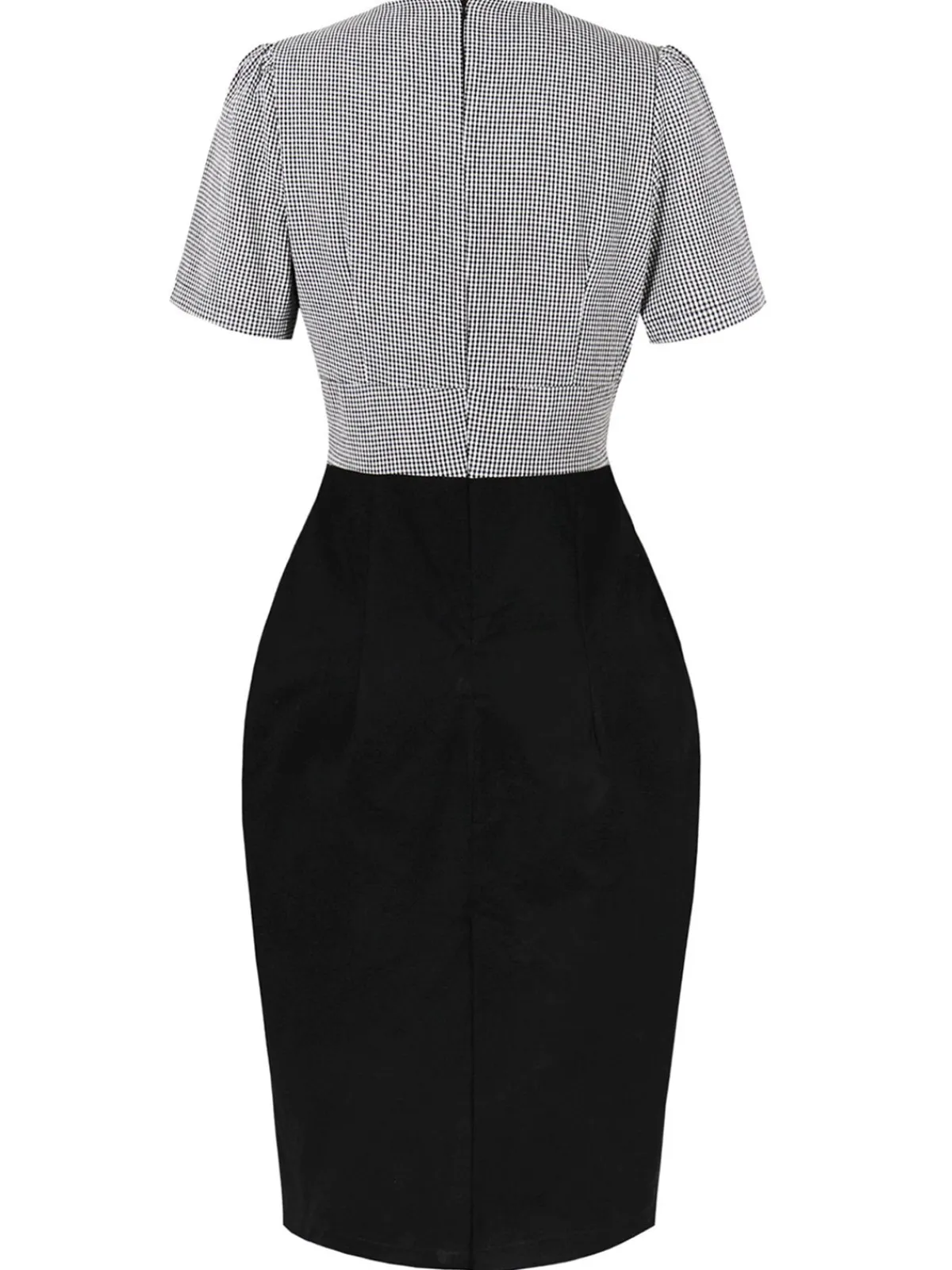Fashion Retro Stage 1960s Lapel Shepherd Check Patchwork Dress Black