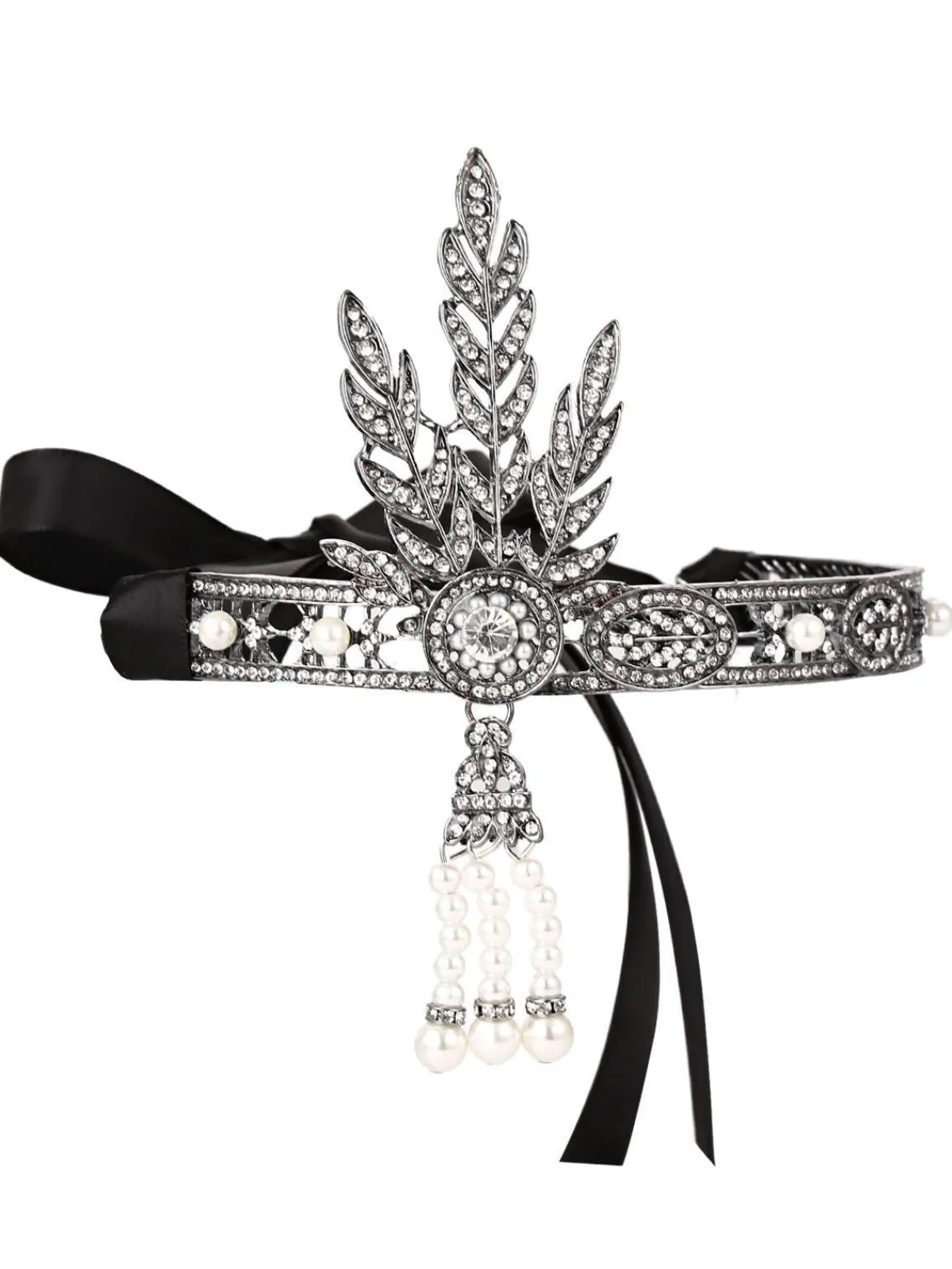 Hot Retro Stage Black 1920s Leaf Flapper Headband