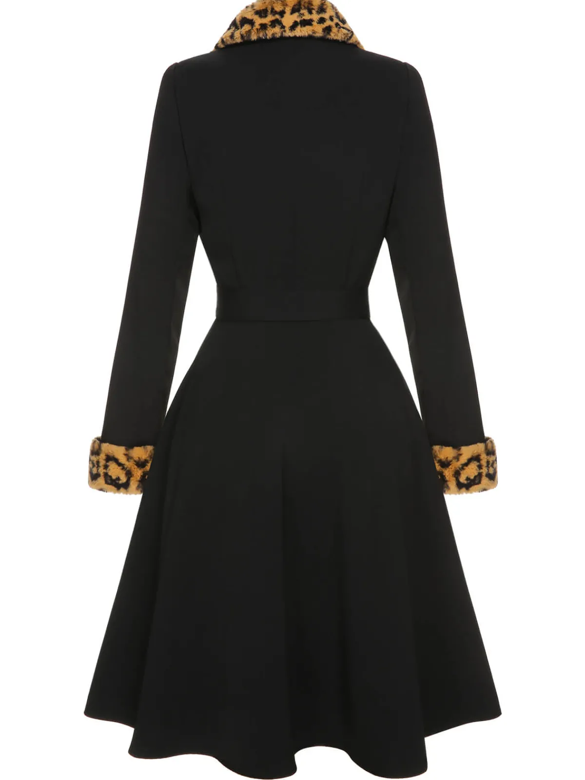 Online Retro Stage 1950s Leopard Lapel Pocket Coat Black