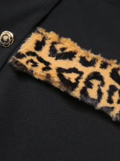 Online Retro Stage 1950s Leopard Lapel Pocket Coat Black