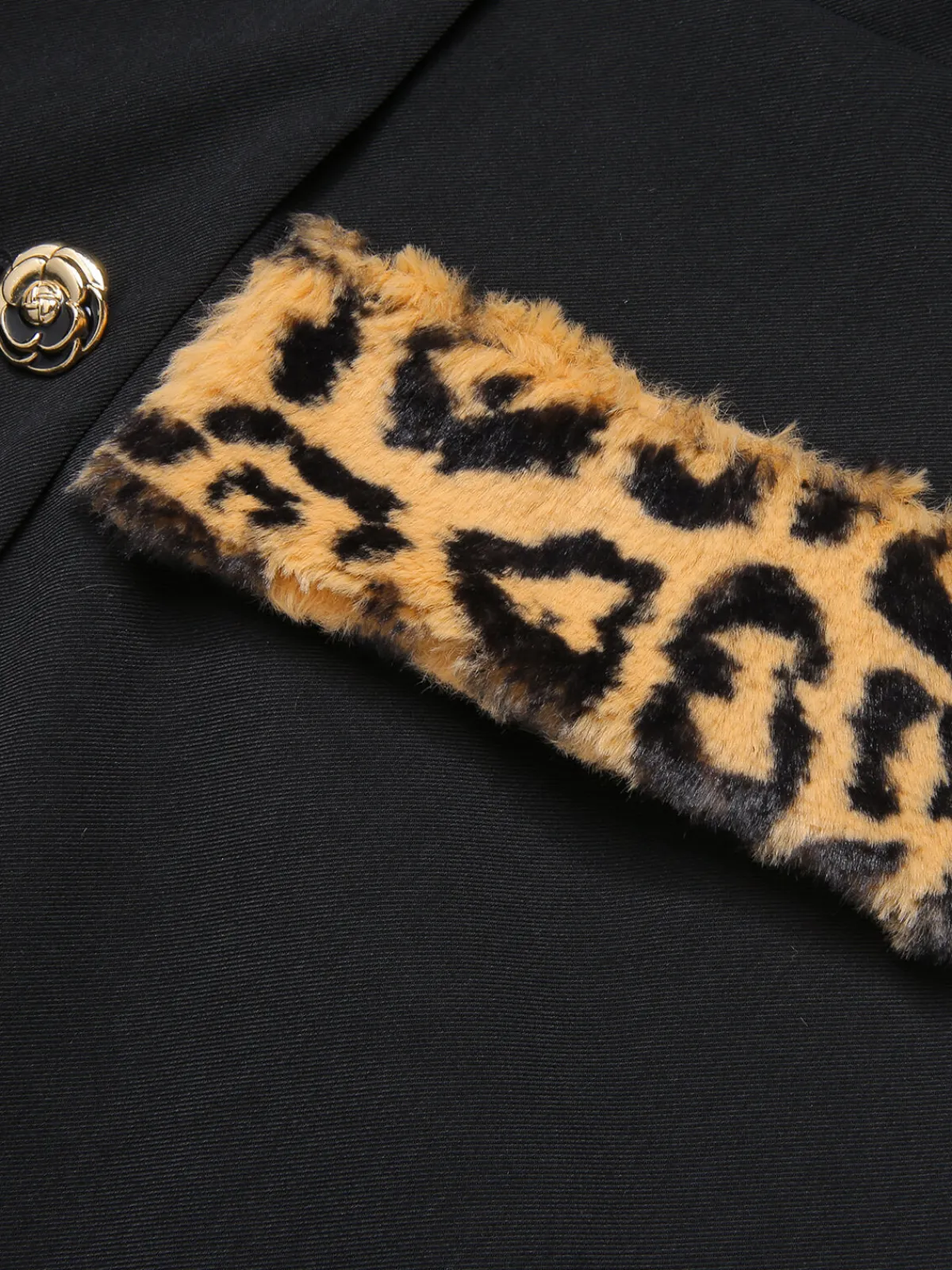 Online Retro Stage 1950s Leopard Lapel Pocket Coat Black