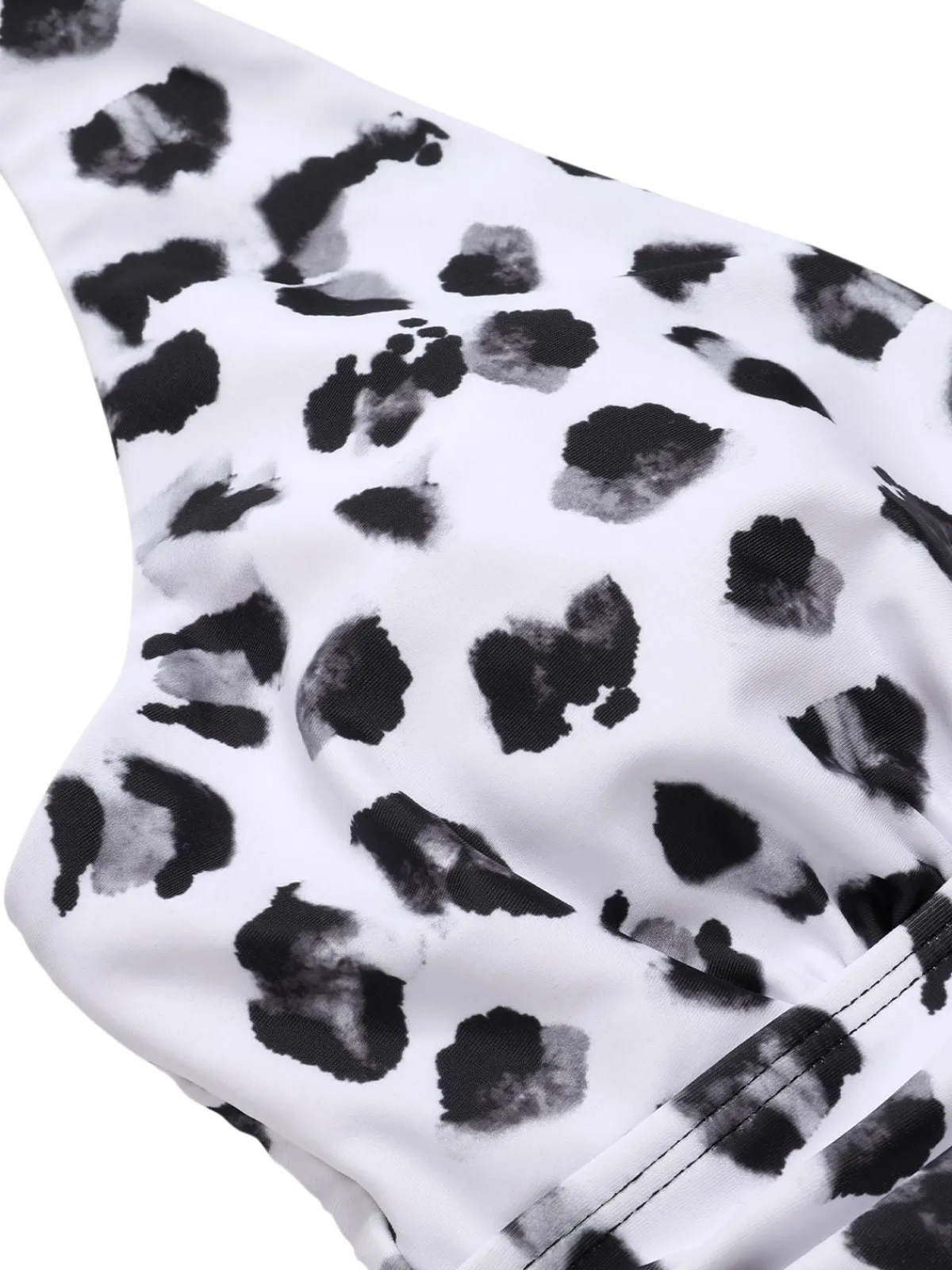 Fashion Retro Stage Black 1930s Patchwork V-Neck Swimsuit Leopard