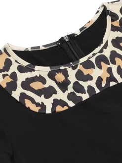 Discount Retro Stage 1960s Leopard Patchwork Pencil Dress Black