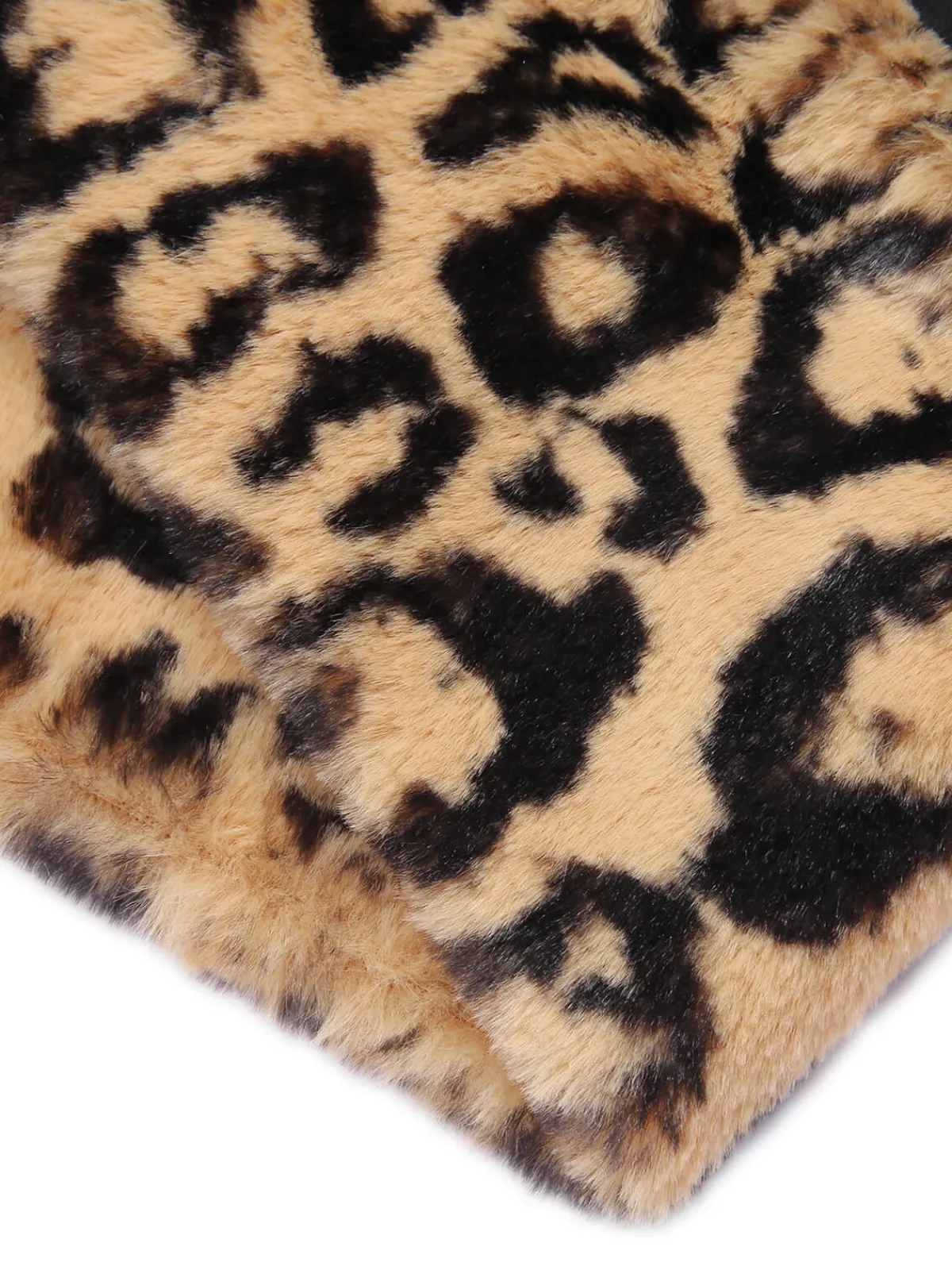 Clearance Retro Stage 1960s Leopard Plush V-Neck Pencil Dress Black