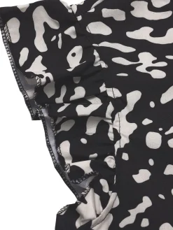 Online Retro Stage 1950s Leopard Print Ruffles Blouse Black