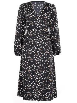 Online Retro Stage 1940s Leopard V-Neck Wrap Dress Black