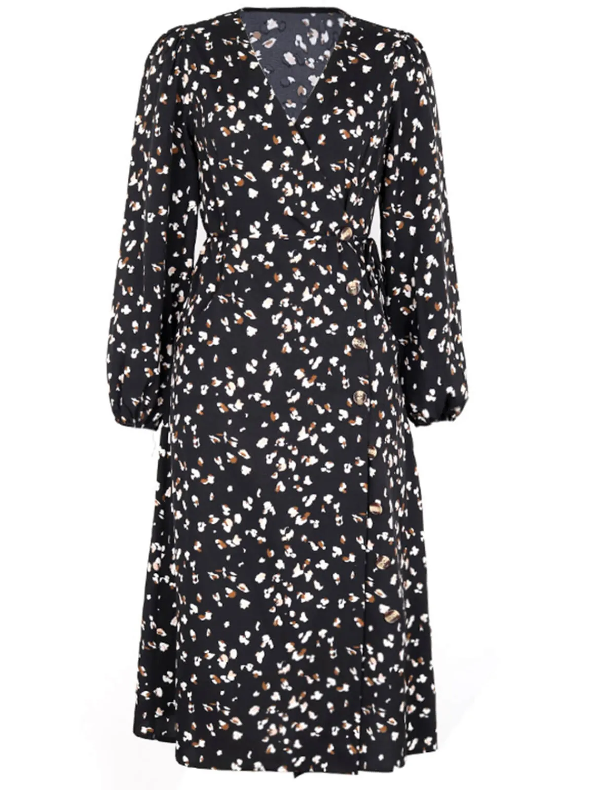 Online Retro Stage 1940s Leopard V-Neck Wrap Dress Black