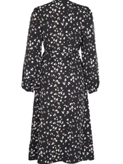 Online Retro Stage 1940s Leopard V-Neck Wrap Dress Black