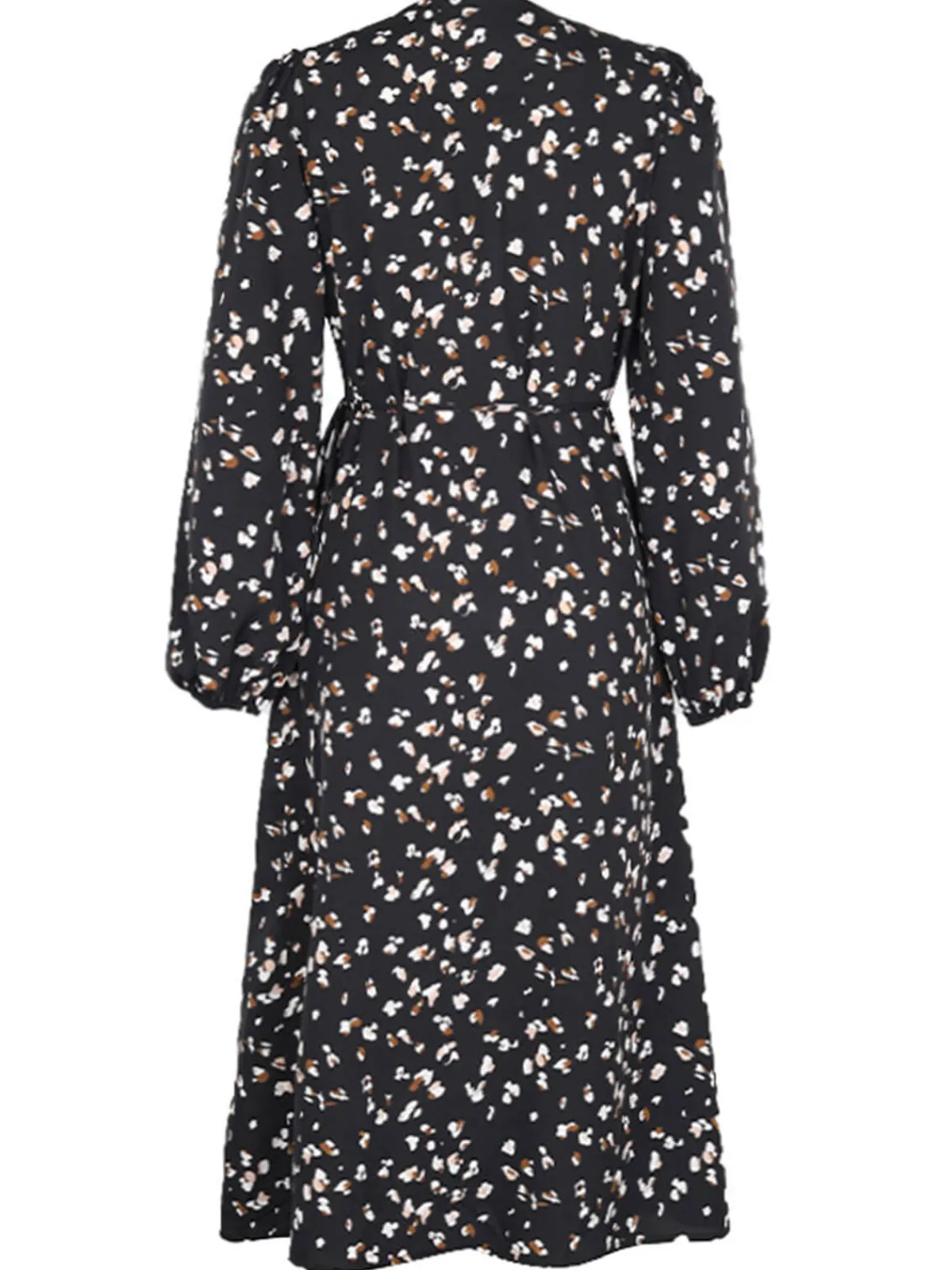 Online Retro Stage 1940s Leopard V-Neck Wrap Dress Black