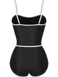 Online Retro Stage Black 1960s Lined Sling One-Piece Swimsuit