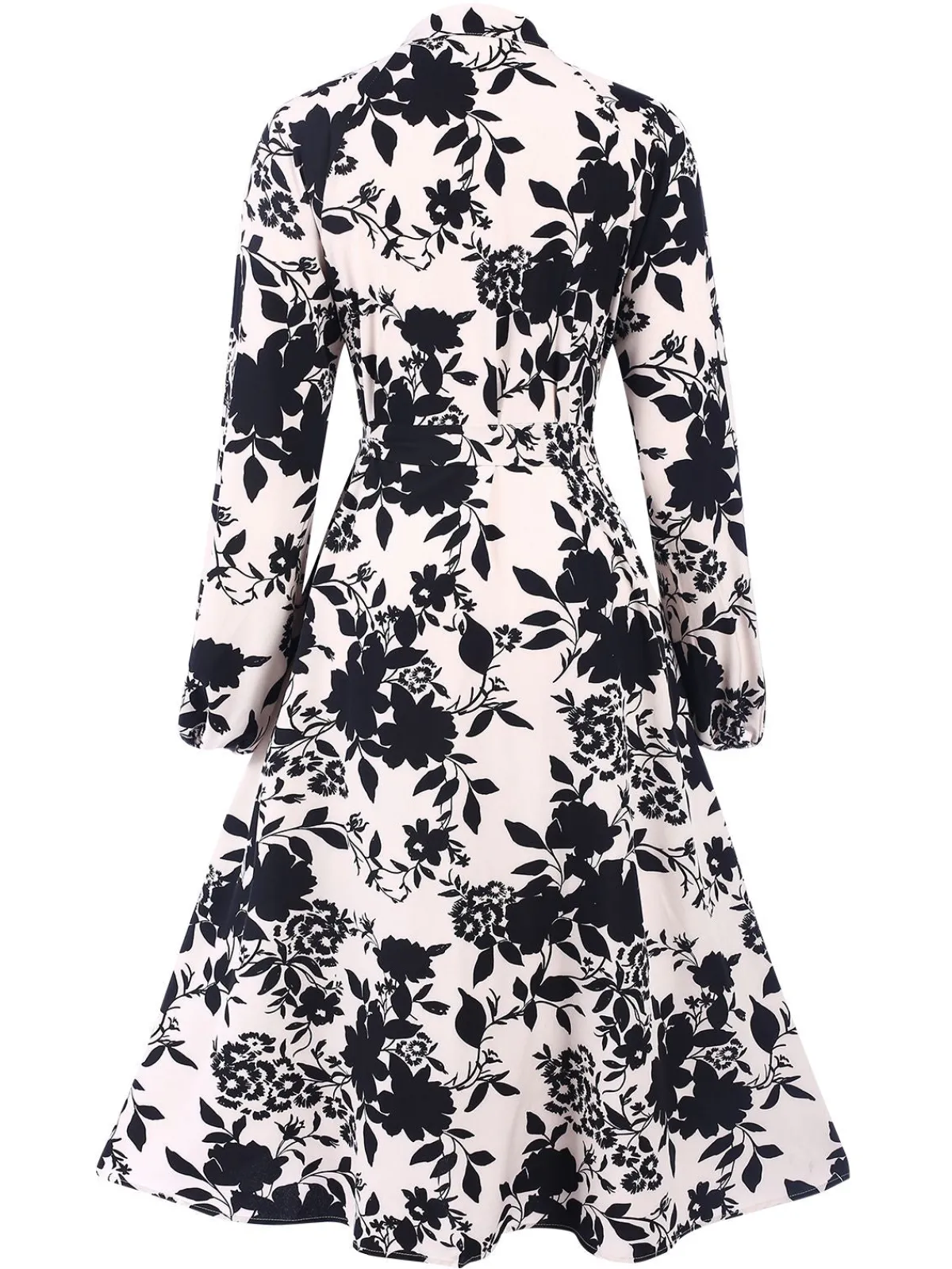 Hot Retro Stage 1940s Long Sleeve Floral Vintage Dress Black