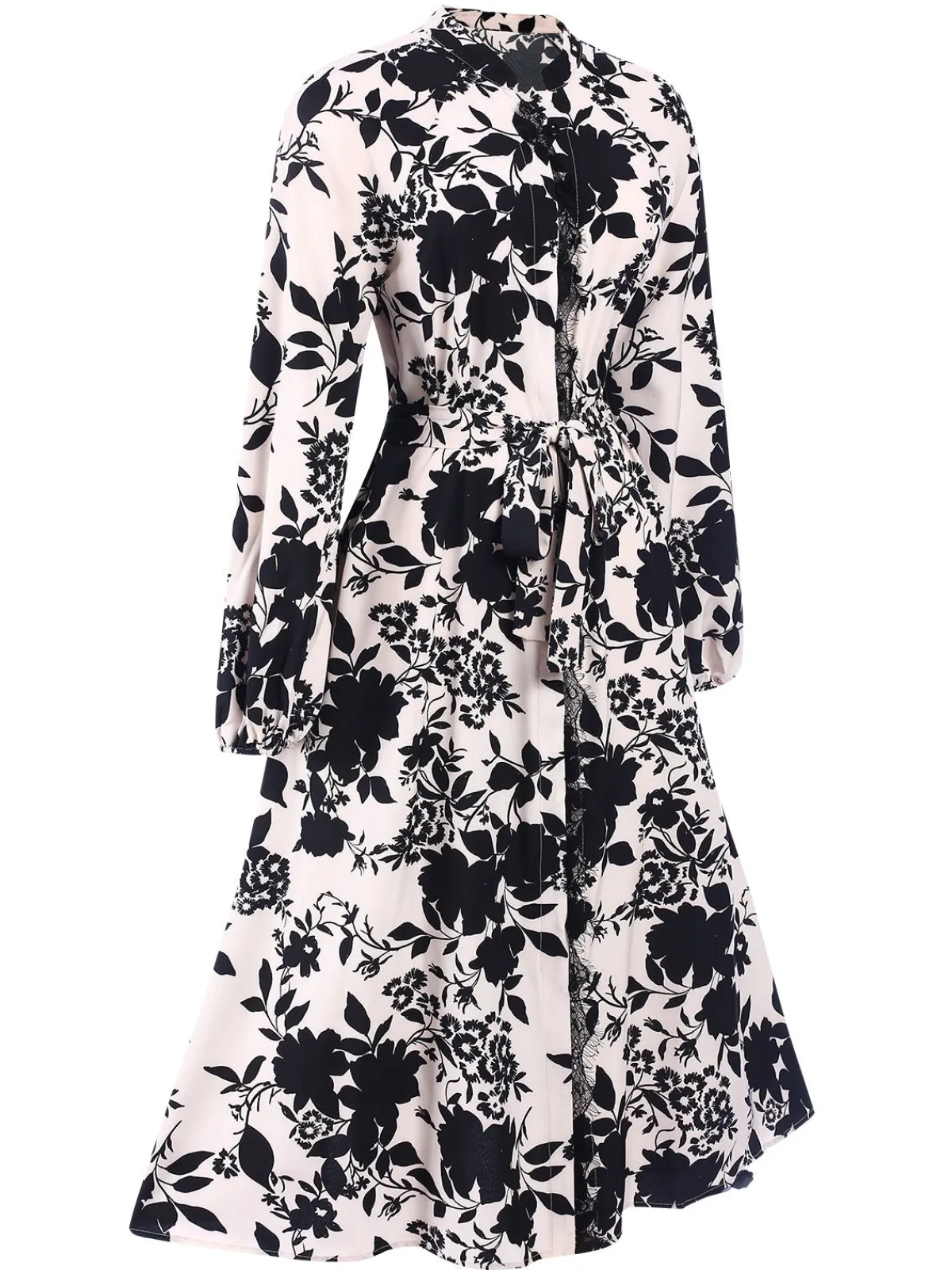 Hot Retro Stage 1940s Long Sleeve Floral Vintage Dress Black