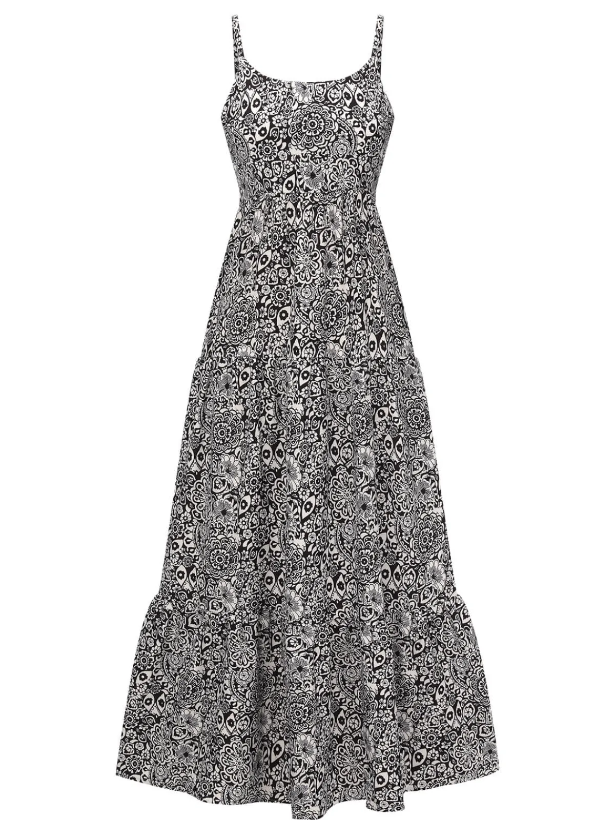 New Retro Stage 1930s Mandala Print Strap Dress Black