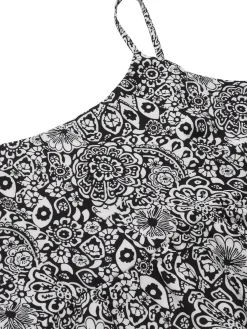 New Retro Stage 1930s Mandala Print Strap Dress Black