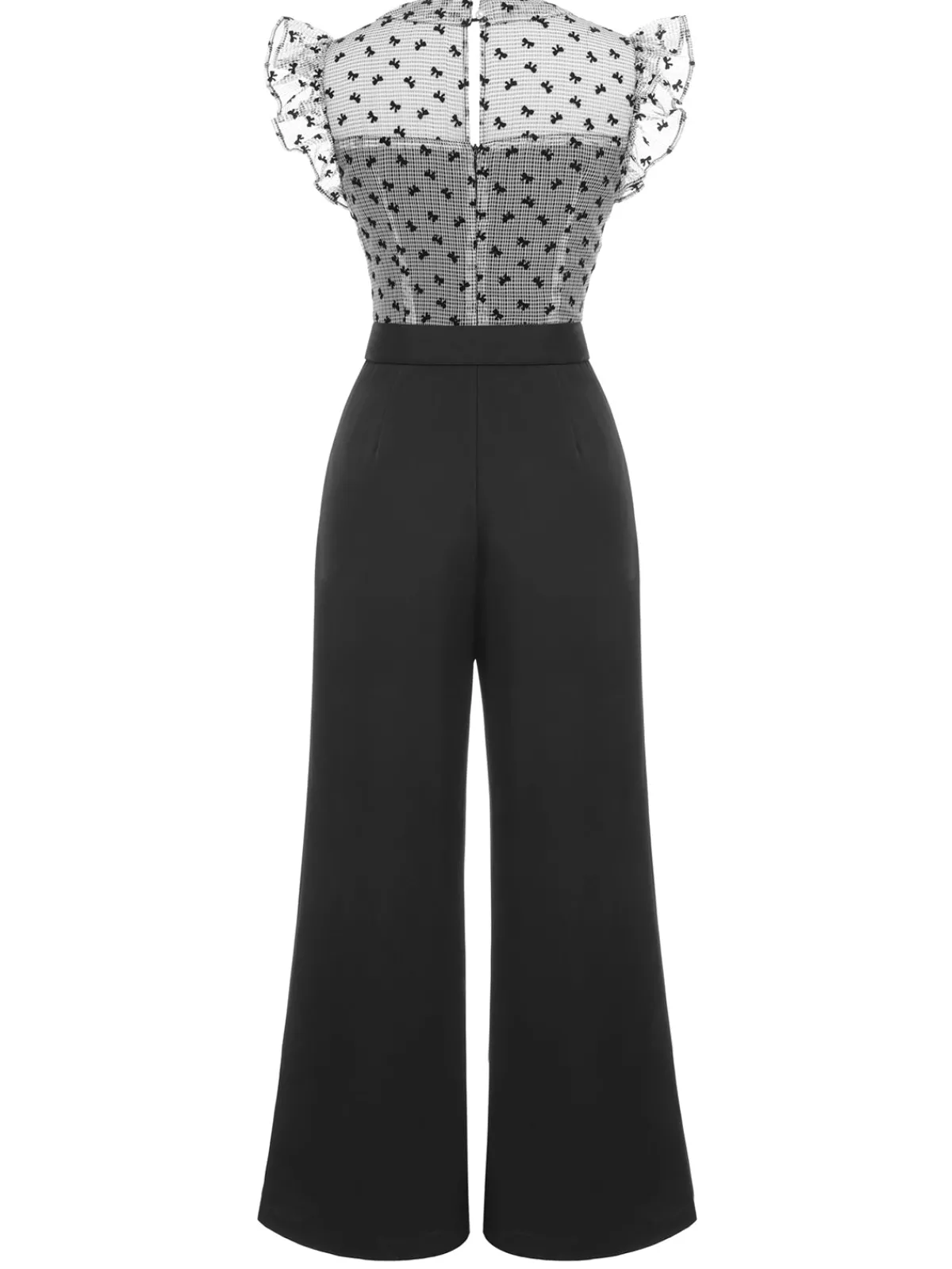 Best Retro Stage 1930s Mesh Bow-knot Patchwork Jumpsuit Black
