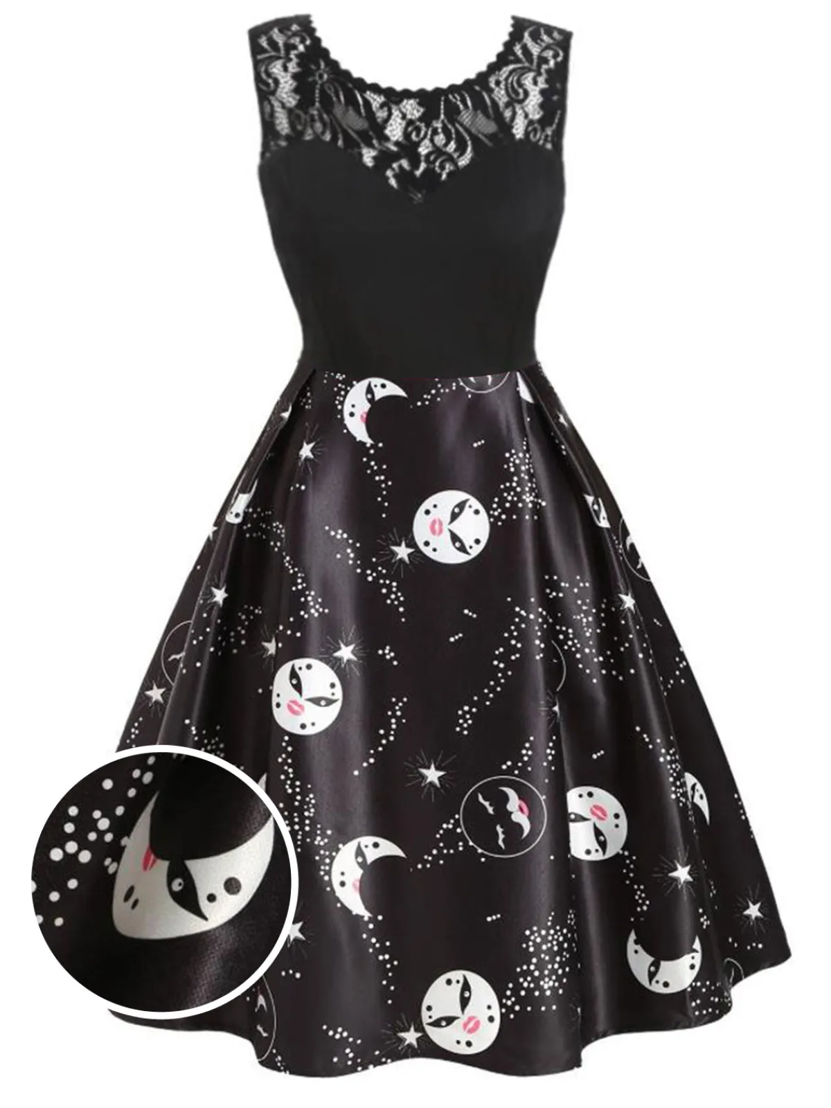 Online Retro Stage 1950s Moon Stars Swing Dress Black