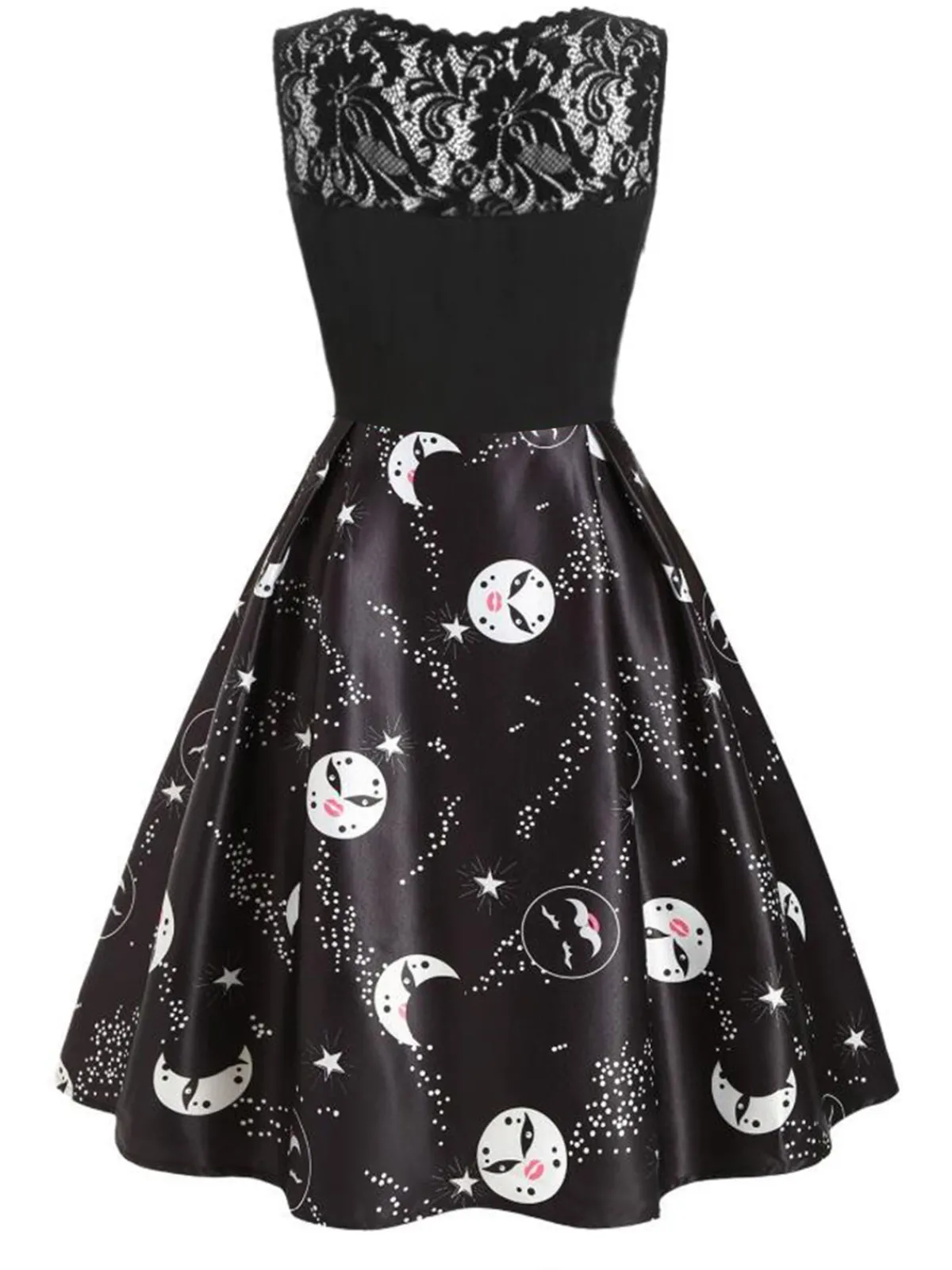 Online Retro Stage 1950s Moon Stars Swing Dress Black