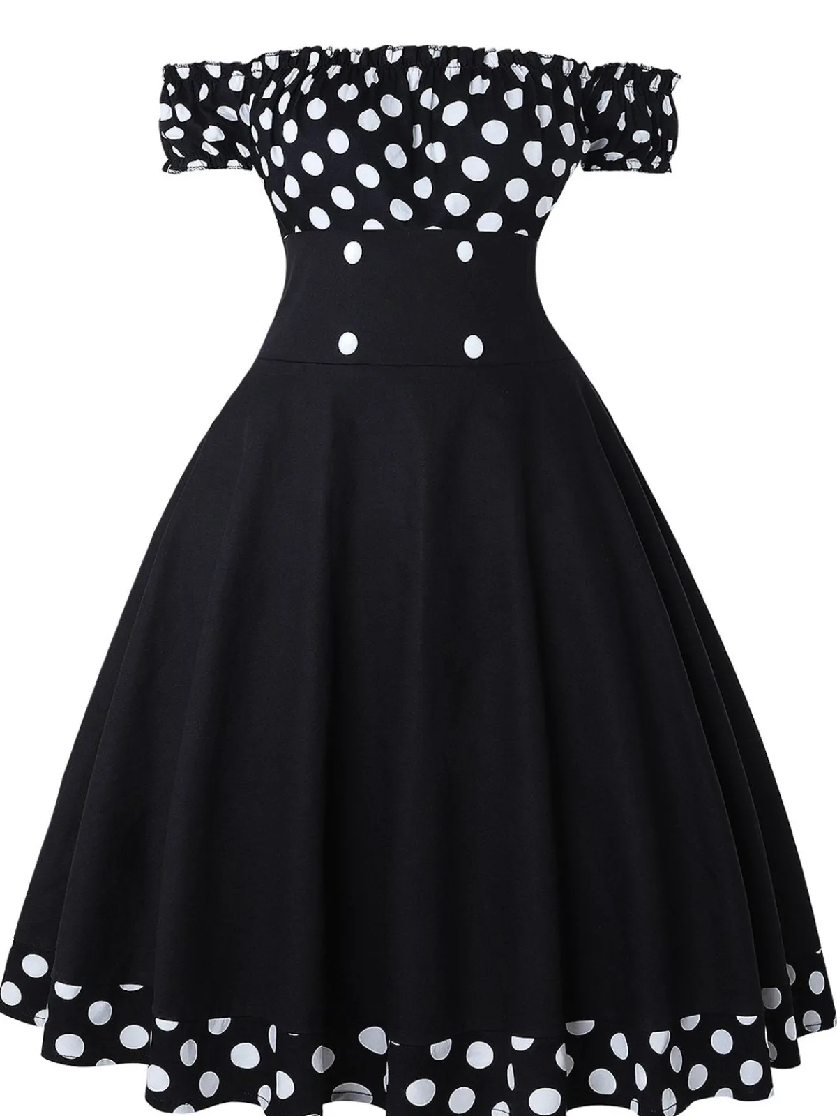 Best Retro Stage 1950s Off Shoulder Polka Dots Dress Black