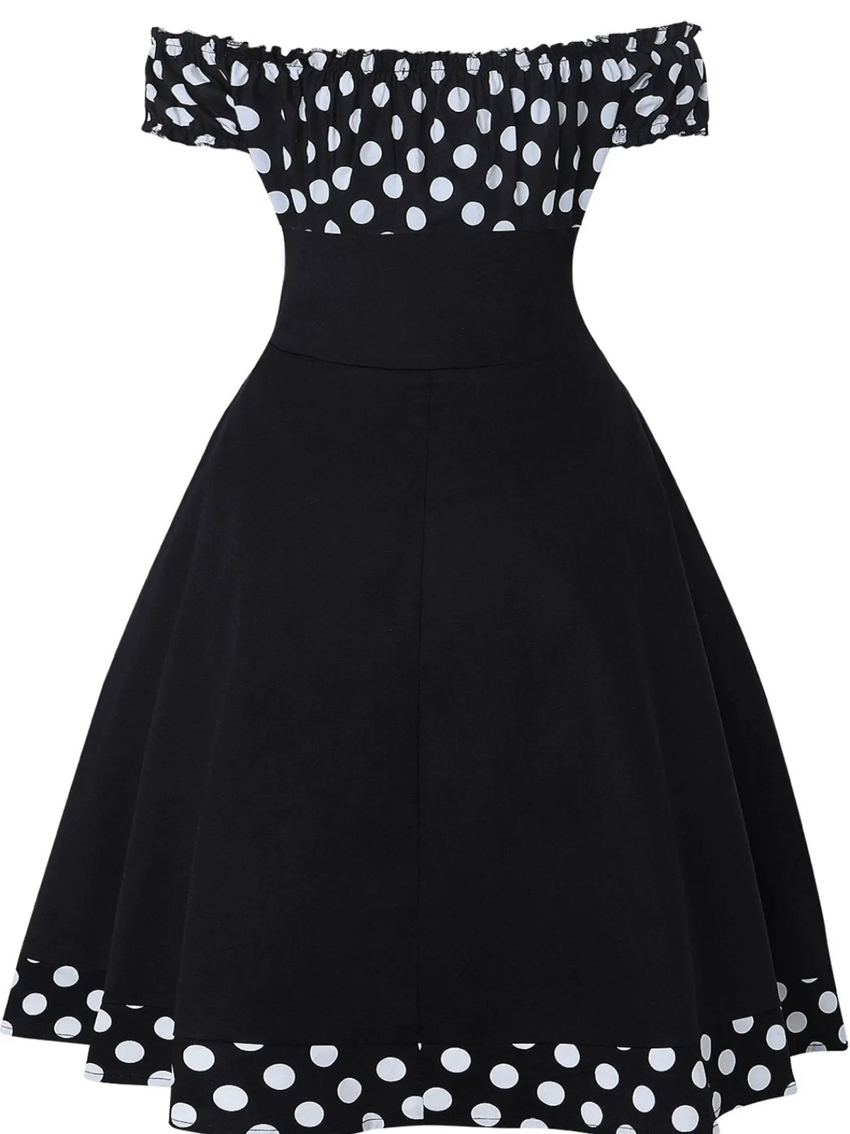 Best Retro Stage 1950s Off Shoulder Polka Dots Dress Black