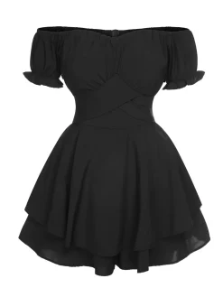 Fashion Retro Stage 1950s Off Shoulder Ruffle Sleeves Romper Black