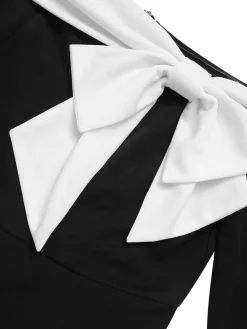 Fashion Retro Stage 1930s Off-Shoulder Bow Jumpsuit Black