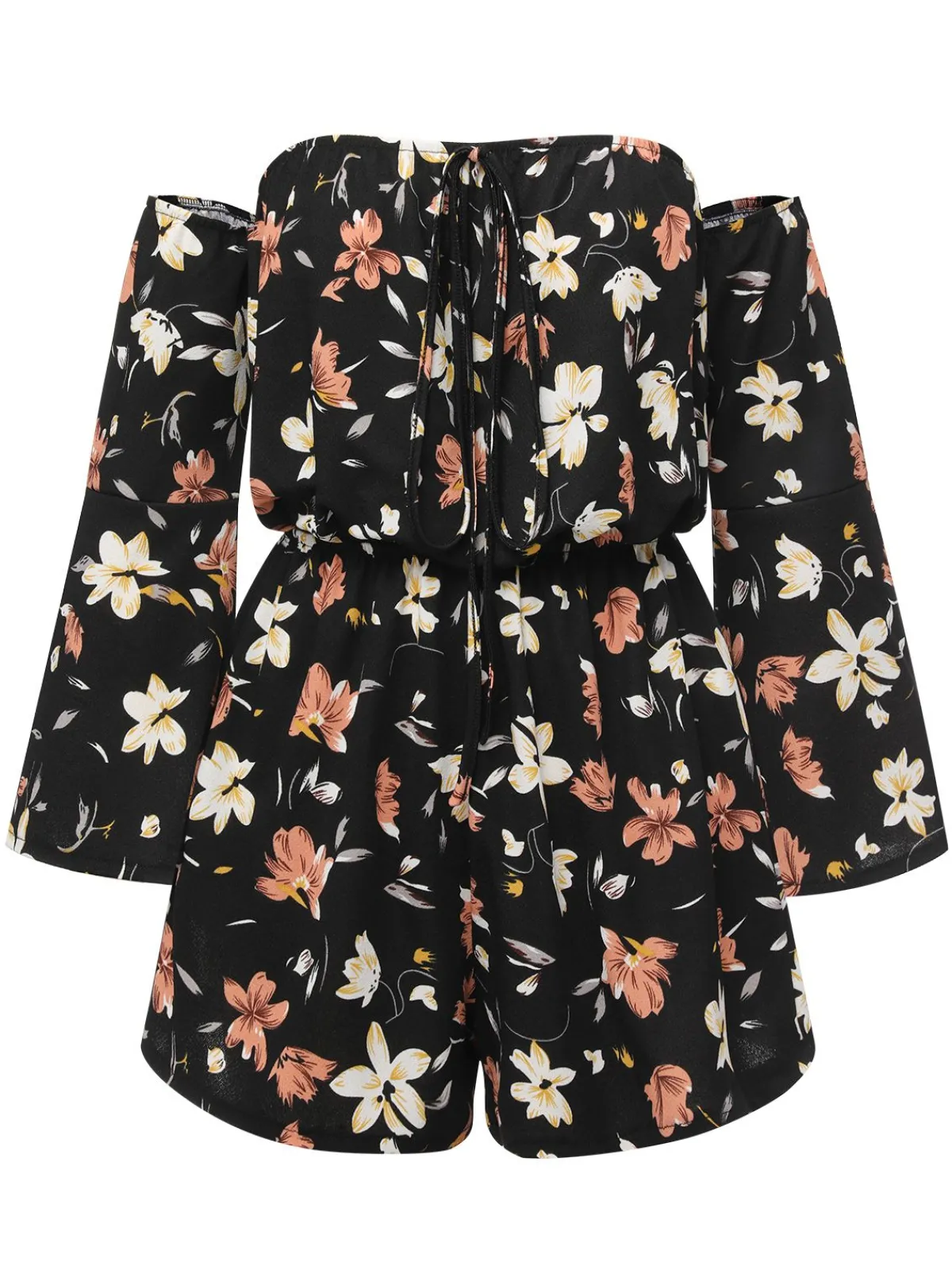 New Retro Stage 1950s Off-Shoulder Floral Romper Black